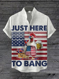 Men's July 4th American Chicken Just Here To Bang Print Linen Blend Shirt