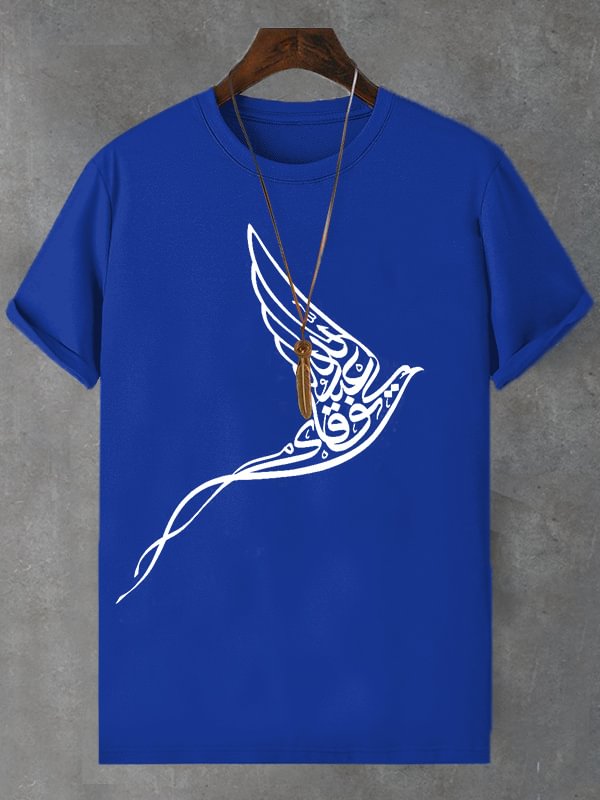 Men's Peace Dove Calligraphy Art Print Cotton Casual T-Shirt