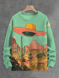 Men's Fun Desert UFO Print Knit Sweatshirt