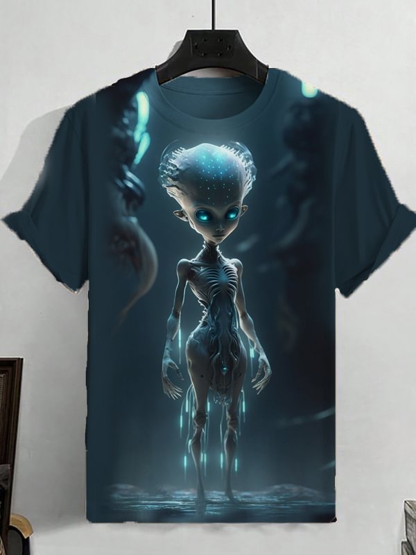 Men's Cyberpunk UFO Art Graphic Print Casual T-Shirt