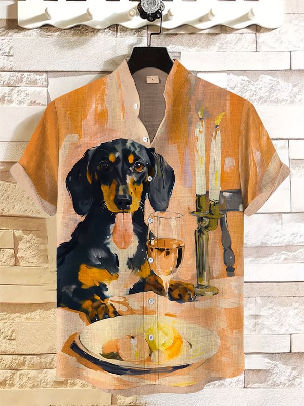 Men's Dachshund Oil Painting Art Casual Shirt