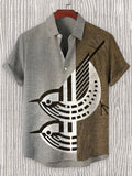 Men's Sparrow Bird Geometric Art Printed Linen Blend Shirt