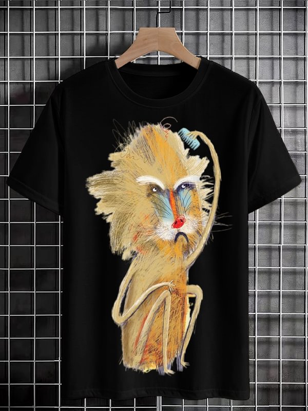 Men's Funny Sketch Line Monkey Graphic Print Cotton Casual T-Shirt