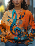 Women's Music Note Oil Painting Art Print Casual Sweatshirt