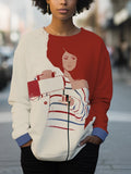 Women's Contrast Color Coffee Lover Art Print Cozy Sweatshirt