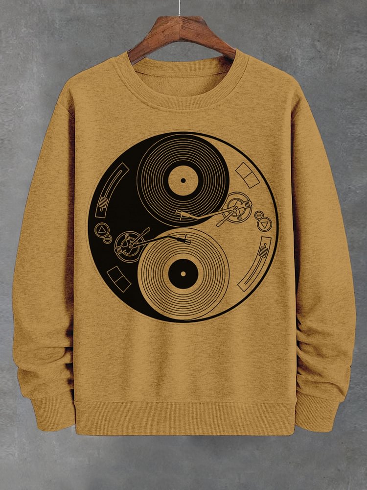 Men's Yin Yang Vinyl Record Graphic Print Cotton Casual Sweatshirt