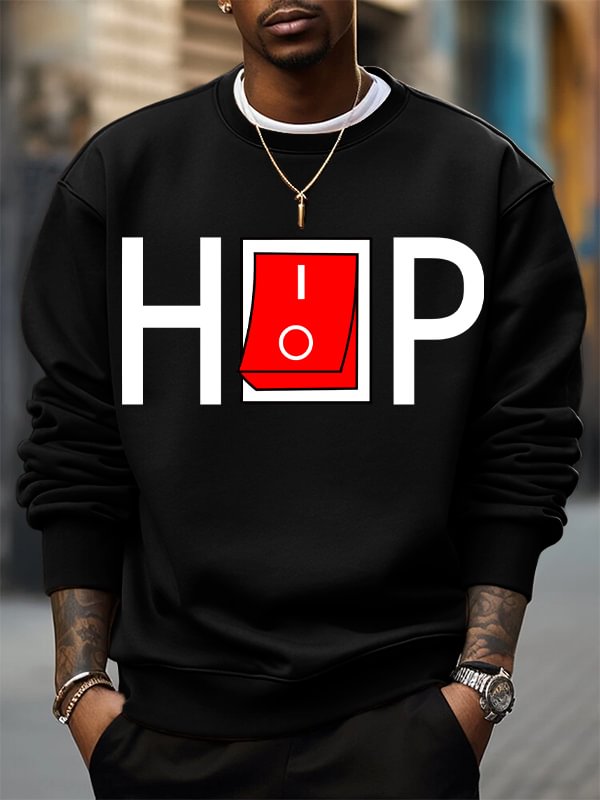 Men's Hiphop Switch Toggle Button Art Print Cotton Casual Sweatshirt