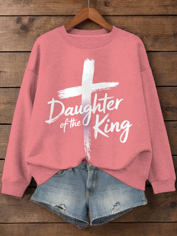 Women's Daughter of the King Print Cotton Long Sleeve T-Shirt Thin Sweatshirt