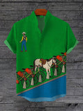 Men's Funny Cowboy Horse Art Print Casual Shirt