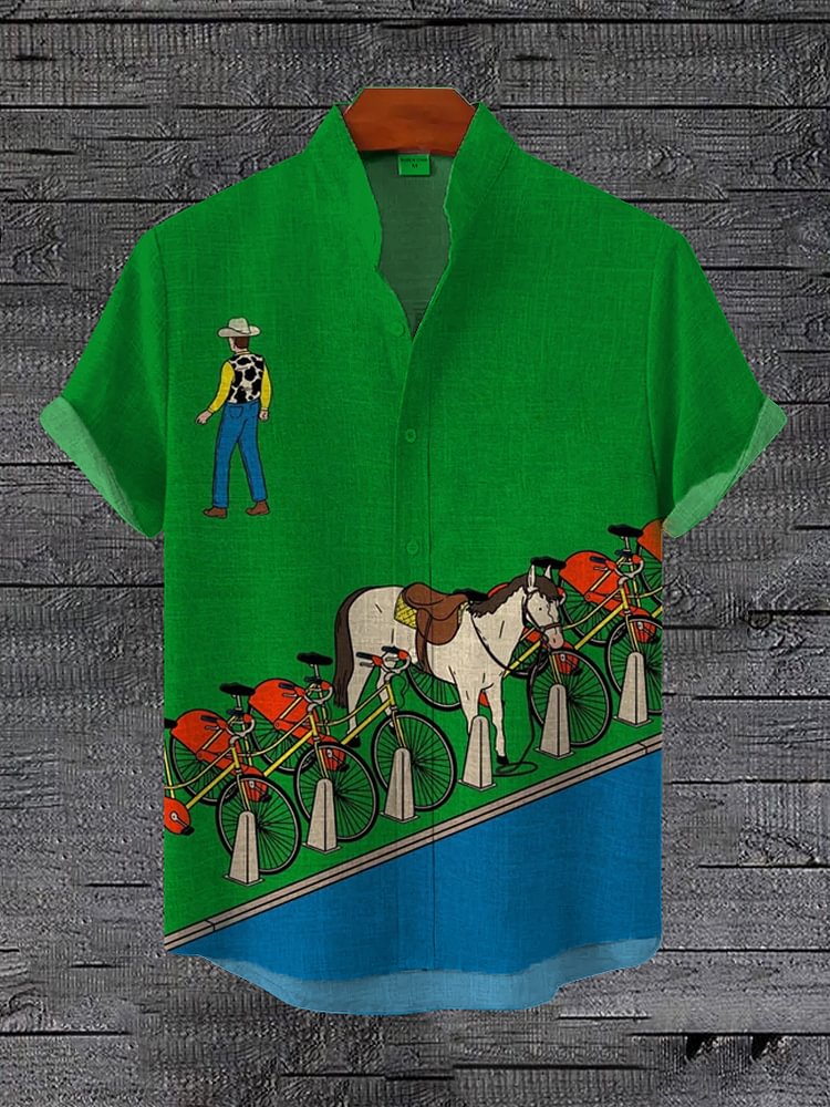 Men's Funny Cowboy Horse Art Print Casual Shirt