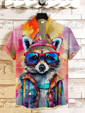 Men's Hippie Raccoon Watercolor Art Print Linen Blend Shirt