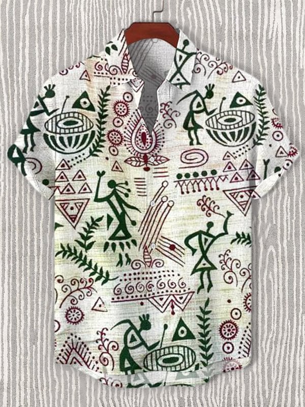 Men's Retro Fun Tribal Life Ethnic Patterns Print Shirt