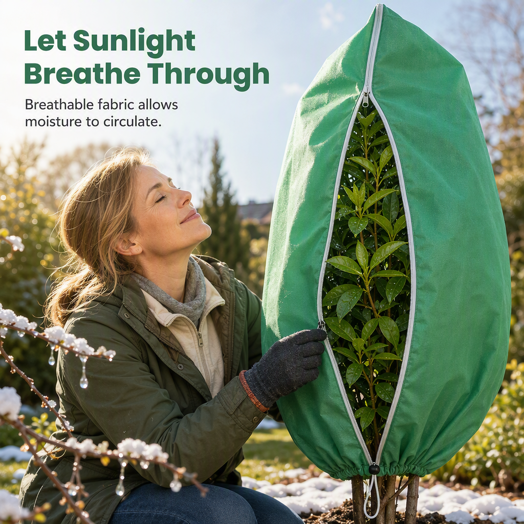 Non Woven Plant Frost Protection Cover Bag Winter Cold Protection with Drawstring and Zipper for Shrubs and Trees