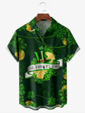 Men's St Patrick's Day Shamrock Gold Coin Print Short Sleeve Shirt