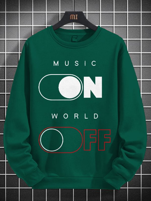 Men's Music On World Off Print Cotton Long Sleeve T-Shirt Thin Sweatshirt