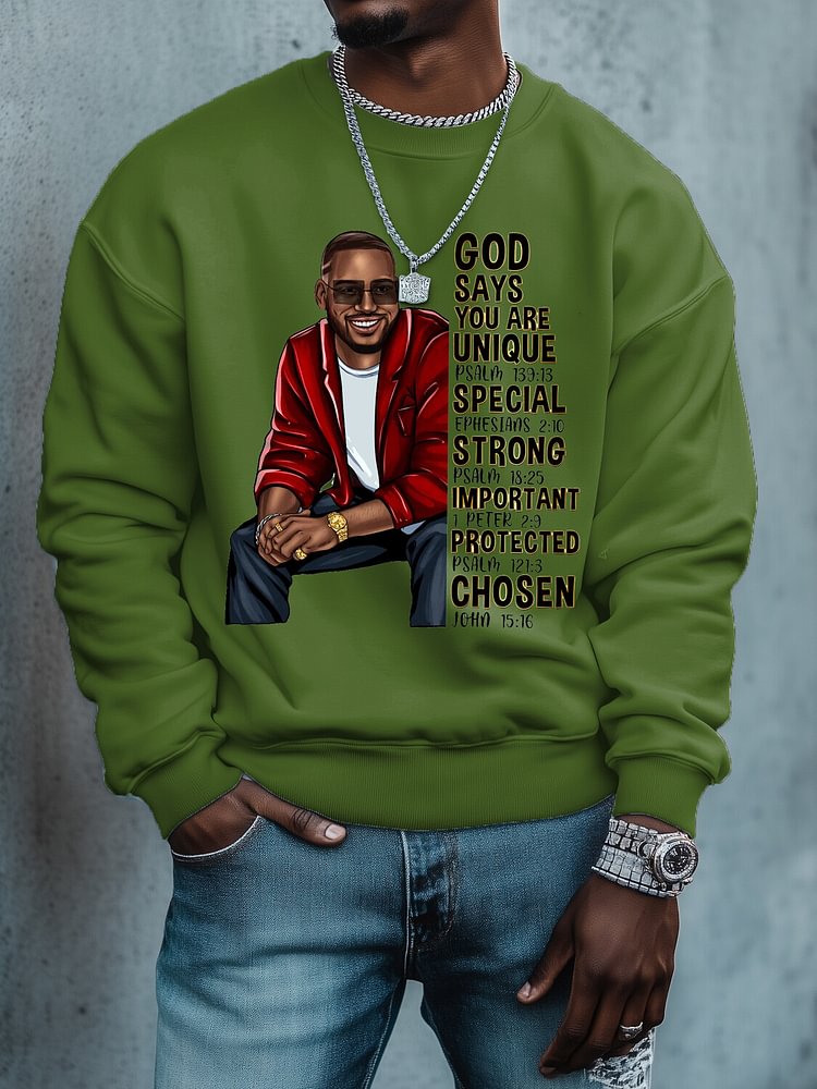 Men's God Says You Are Unique Special Strong Important Protected Chosen Print Cotton Casual Sweatshirt