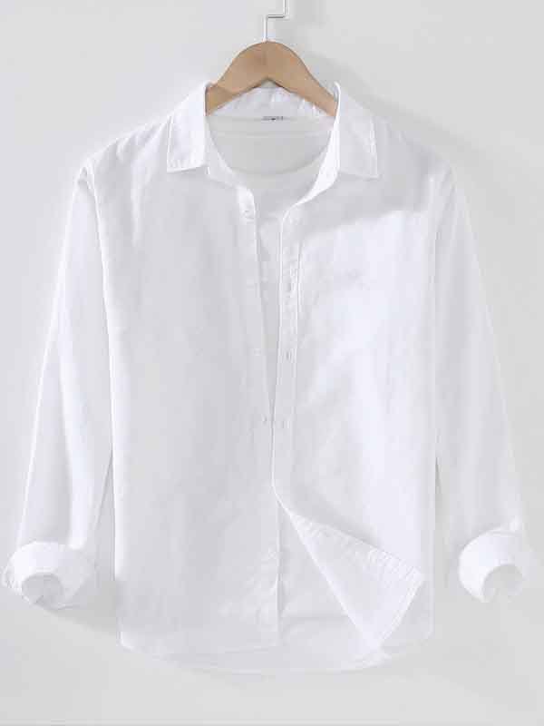 Men's Casual Solid Cotton And Linen Long Sleeve Shirt