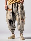 Men's Dog Walking On A Leash Art Print Loose Drawstring Waist Sweatpants