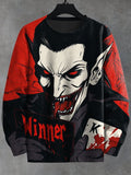Men's Dark Art Vampire Poker Print Casual Sweatshirt