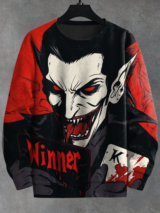 Men's Dark Art Vampire Poker Print Casual Sweatshirt