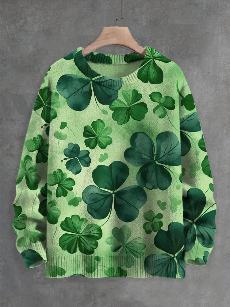 Men's St. Patrick's Day Lucky Clover Print Knit Sweatshirt