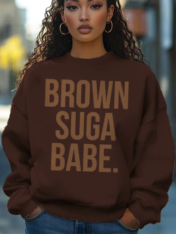 Women's Brown Suga Babe Print Cotton Long Sleeve T-Shirt Thin Sweatshirt