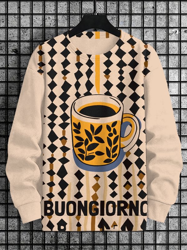 Men's Buongiorno Coffee Print Casual Sweatshirt
