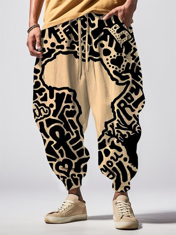 Men's Black Pride African Print Loose Drawstring Waist Sweatpants