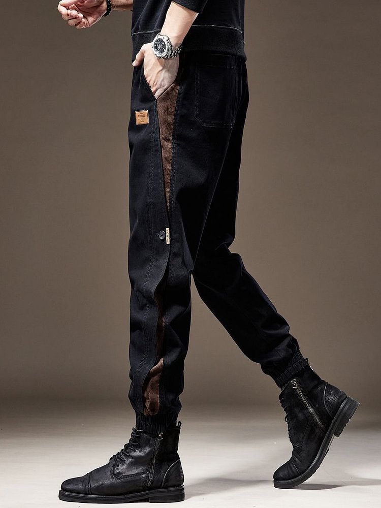Men's Slant Pocket Stitching Casual Tapered Pants