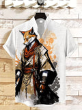 Men's Mystical Robed Fox Watercolor Art Print Short Sleeve Linen Blend Shirt