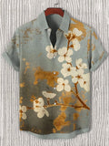 Men's Gold Foil Cherry Blossoms Japanese Art Print Casual Shirt