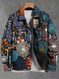Men's Holiday Fireworks Art Print Denim-Like Long Sleeve Shirt