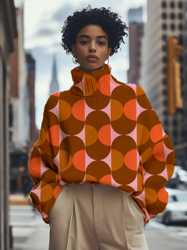 Women's Abstract Ellipse Print High Neck Knit Sweatshirt