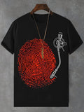 Men's Retro Fingerprint Record Print Cotton Casual T-Shirt