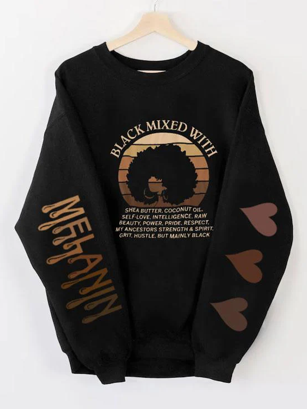 Women's Black Mixed With Art Print Casual Sweatshirt