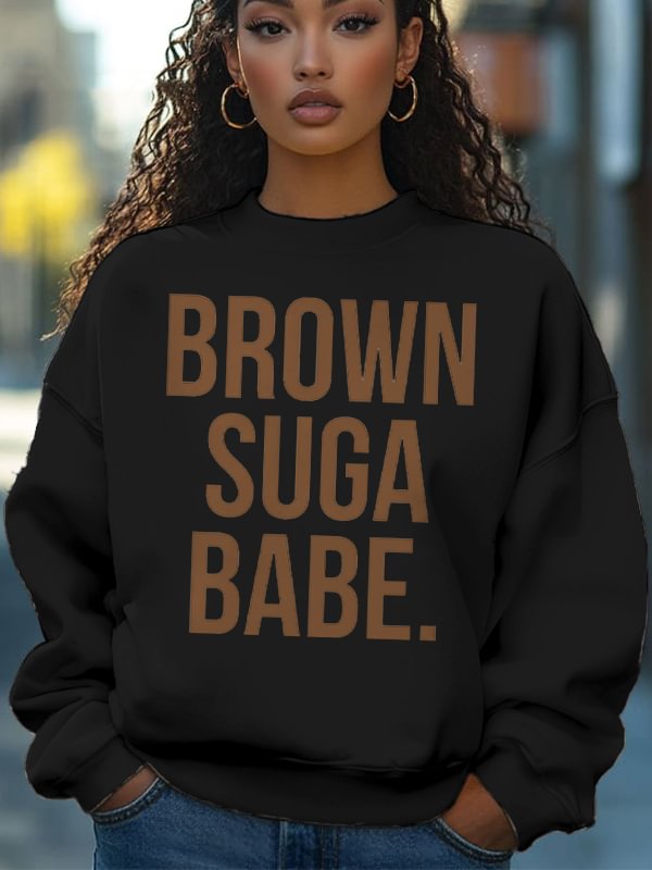 Women's Brown Suga Babe Print Cotton Long Sleeve T-Shirt Thin Sweatshirt