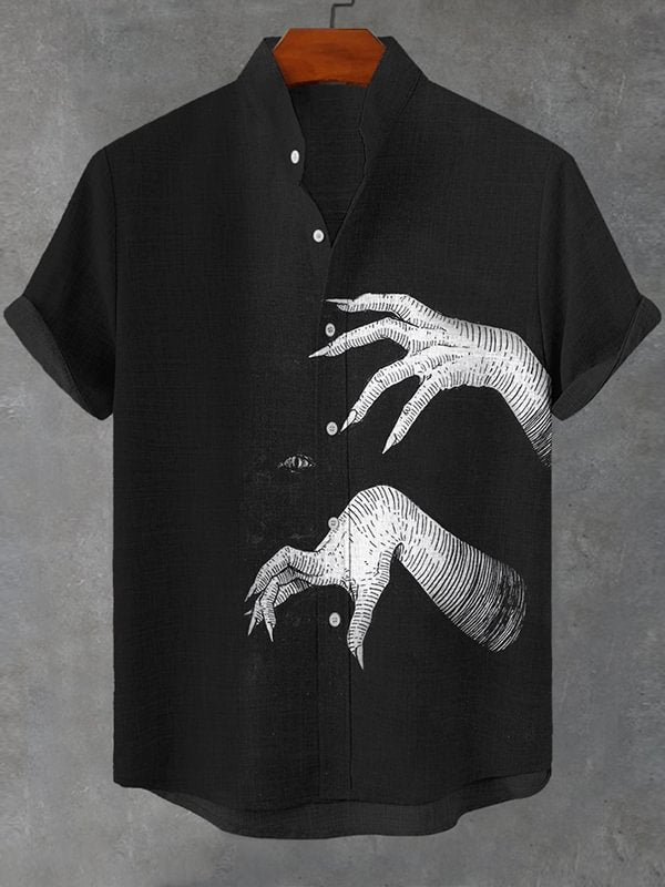 Men's The Hands Of The Devil Print Linen Blend Shirt