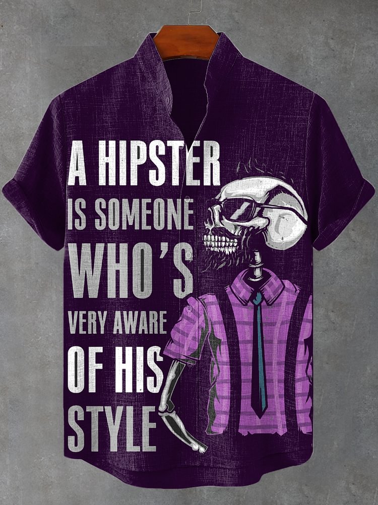 Men's Cool Skeleton Hipster Art Print Casual Shirt
