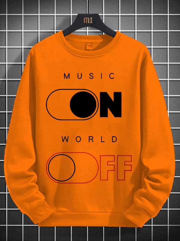 Men's Music On World Off Print Cotton Long Sleeve T-Shirt Thin Sweatshirt