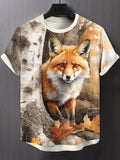 Men's Autumn Woodland Fox Falling Leaves Art Print T-Shirt