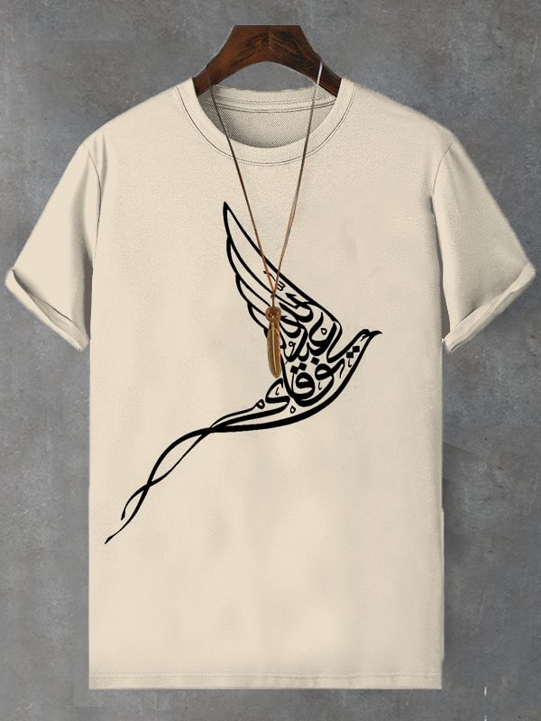 Men's Peace Dove Calligraphy Art Print Cotton Casual T-Shirt