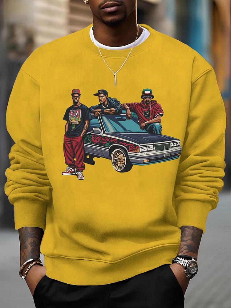 Men's Vintage Car Hip-hop Rappers Print Casual Sweatshirt