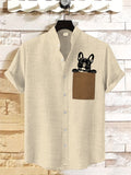 Men's Peekaboo French Bulldog Print Linen Blend Shirt