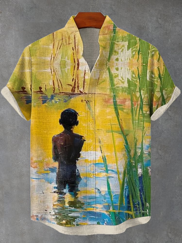 Men's Pond Natural African Kids Art Print Casual Shirt