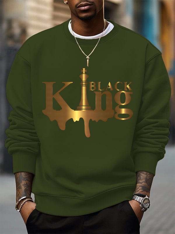 Men's Black King Print Cotton Casual Sweatshirt