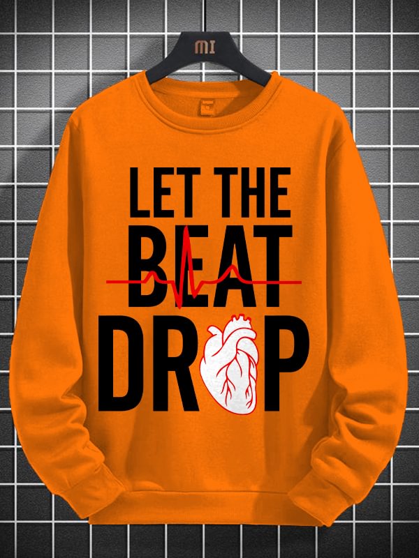 Men's Let The Beat Drop Heartbeat Graphic Print Cotton Long Sleeve T-Shirt Thin Sweatshirt