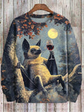 Men's Forest Bats Dark Night Red Wine Oil Painting Casual Sweatshirt
