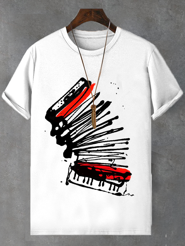 Men's Accordion Painting Graphic Print Cotton Casual T-Shirt