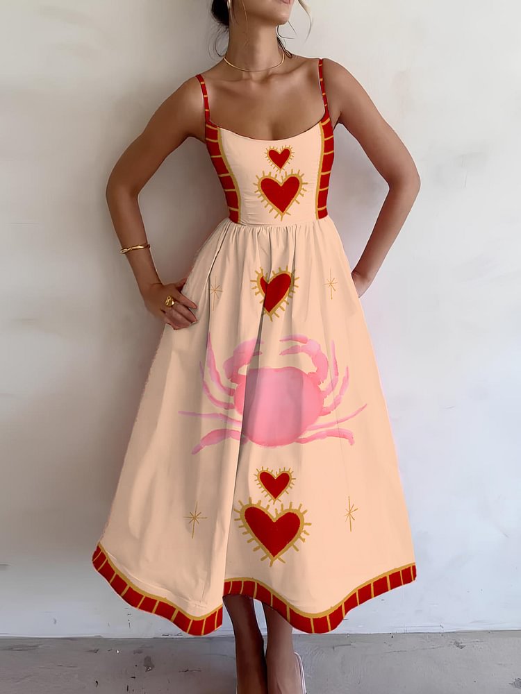 Women's Cancer Love Pattern Print Cami Midi Dress