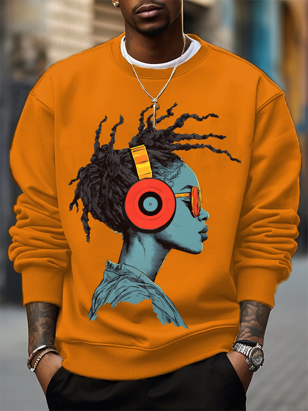 Men's Reggae Music Cool Girl Graphic Print Cotton Casual Sweatshirt